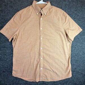 Express Button Down Shirt Mens Large Neutral Brown Short Sleeve Cotton Woven